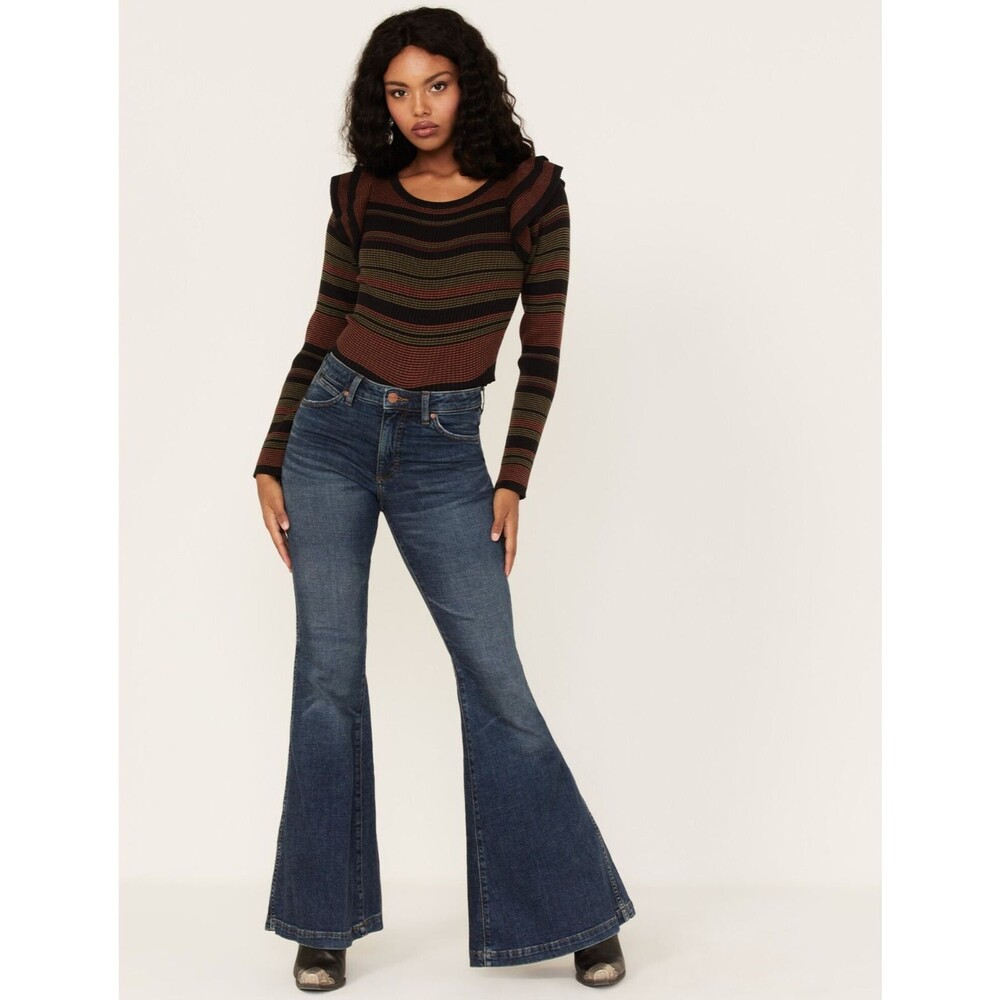 Wrangler Womens Retro High Rise Flare Denim Jeans 27 Dark Blue Stretch Trumpet